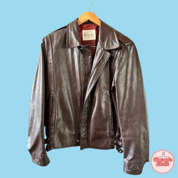 Vintage Dark Brown Leather Bomber Jacket - Picture 1 of 4